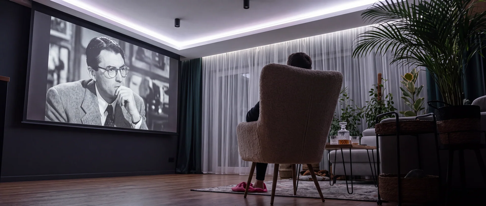 Salon z ekranem projekcyjnym